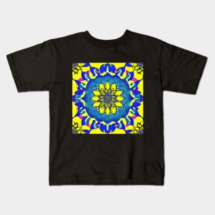 Lotus Mandala (Yellow and Blue) Kids T-Shirt